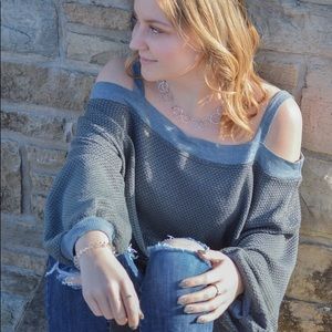 Cozy Gray Sweater with Shoulder Detail